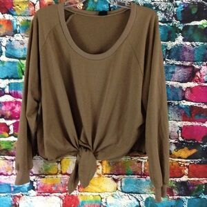 ( Revolve ) Nude Oversized Tie Front Cropped Sweatshirt Size XS